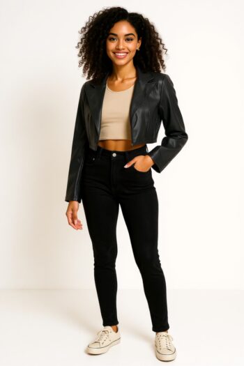 CHAQUETA CORTA PVC ESTILO MODERNO CON SOLAPA