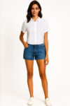 BLUSA CHALLIS DE MANGA CORTA CON DOBLADILLOS Y BOTONES