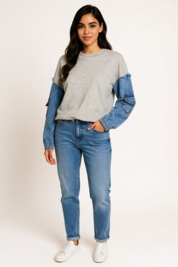 CHAMARRA CASUAL URBANA COMBINADA CON DETALLES EN DENIM