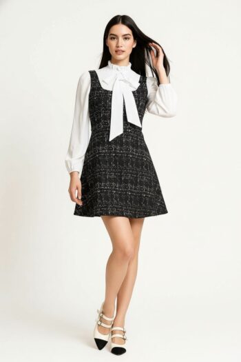 VESTIDO CORTO COMBINADO CON LAZO