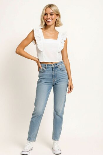 BLUSA CON VOLANTE Y AMARRE POSTERIOR