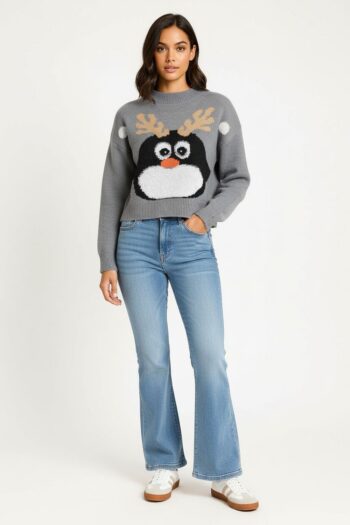 SUÉTER CON DISEÑO NAVIDEÑO POMPONES