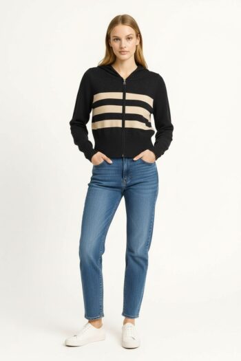 SUÉTER RAYAS CON CIERRE FRONTAL