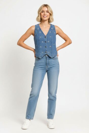 CHALECO MEZCLILLA CON BORDADO