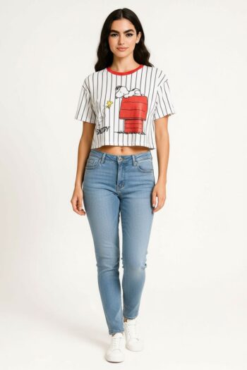 PLAYERA CROP RAYAS SNOOPY