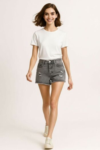 SHORT MEZCLILLA CON DESGASTE