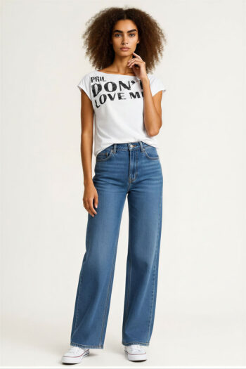 PLAYERA ASIMÉTRICA ESTAMPADO LETRAS